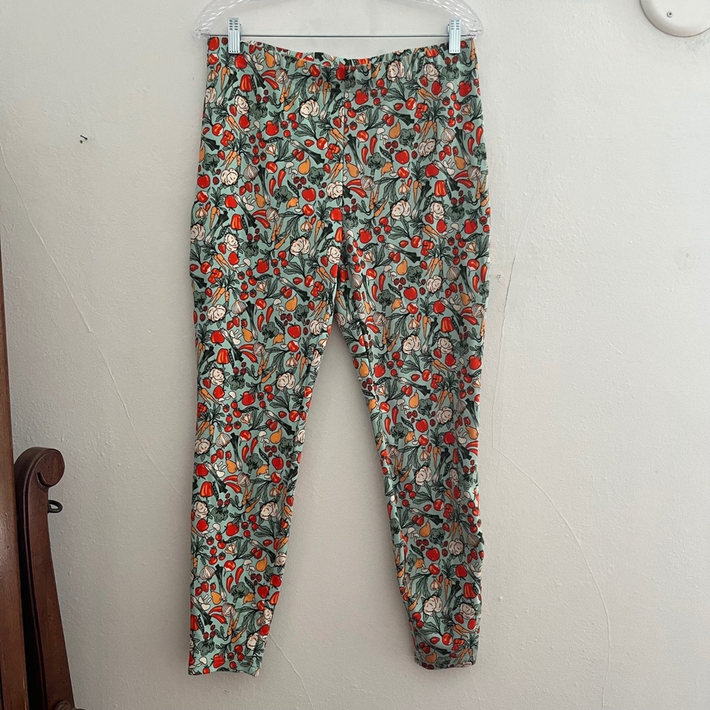 Duluth Trading Co Blue Veggies Produce Patterned Leggings Farmer Gardening L